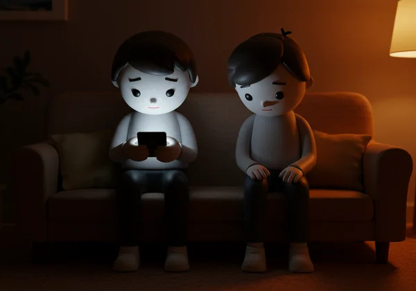 Partner distracted by phone, ignoring another nearby