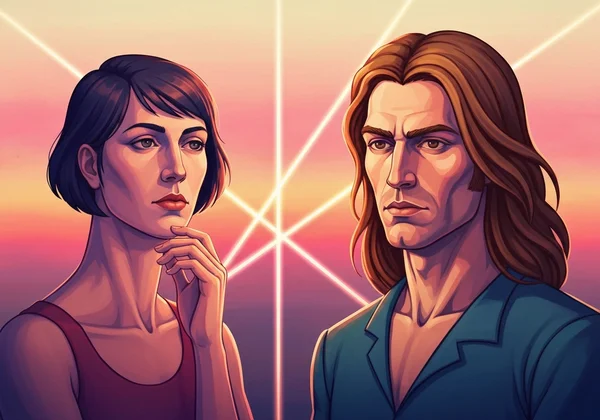 Abstract depiction of two people connected across distance.