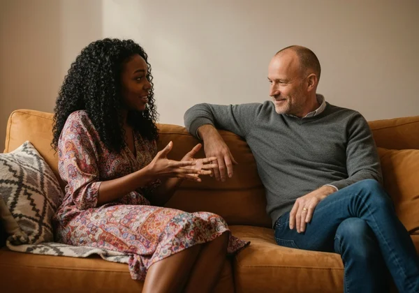 คู่รักกำลังทำแบบทดสอบภาษาความรักออนไลน์ด้วยกัน