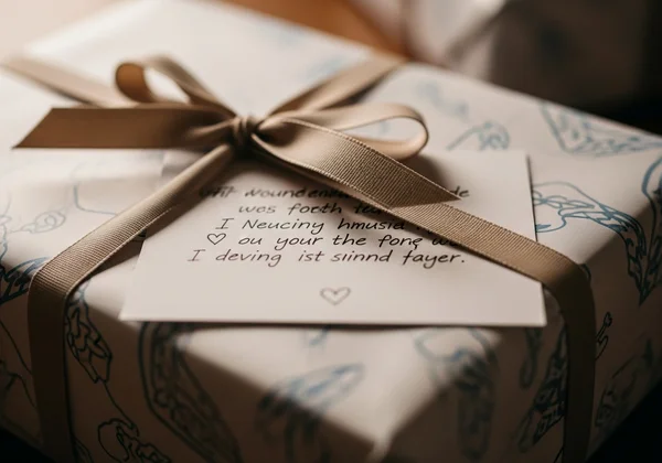 Beautifully wrapped gift with a handwritten card