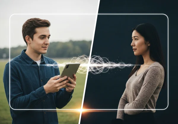 Two individuals connecting virtually over long distance