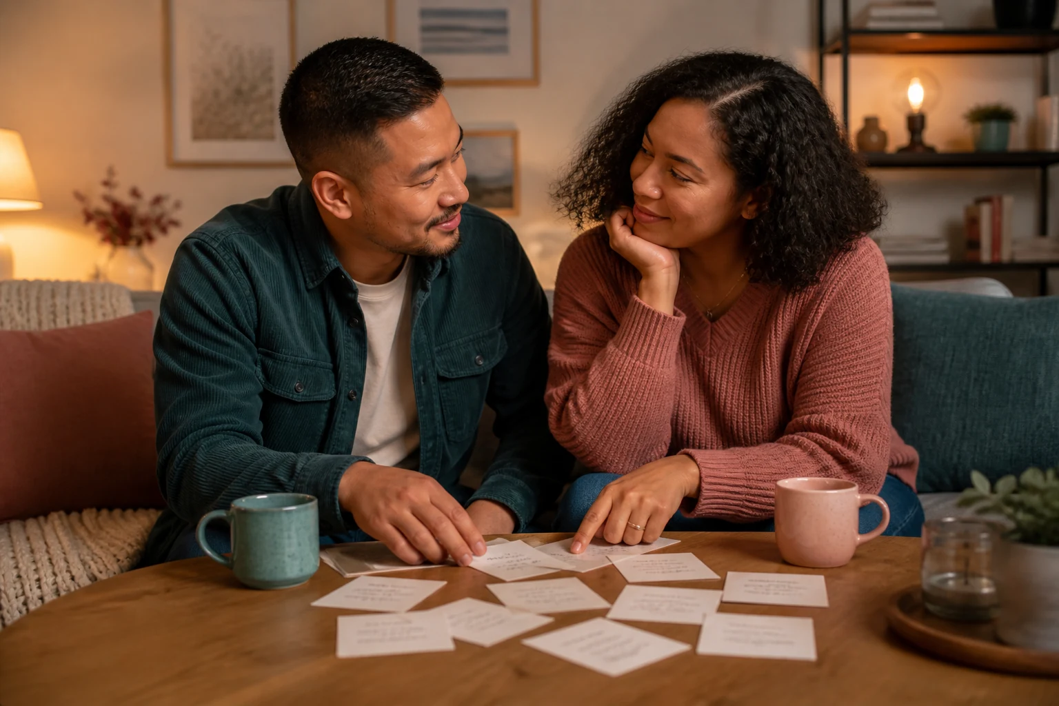 Couple sharing conversation cards