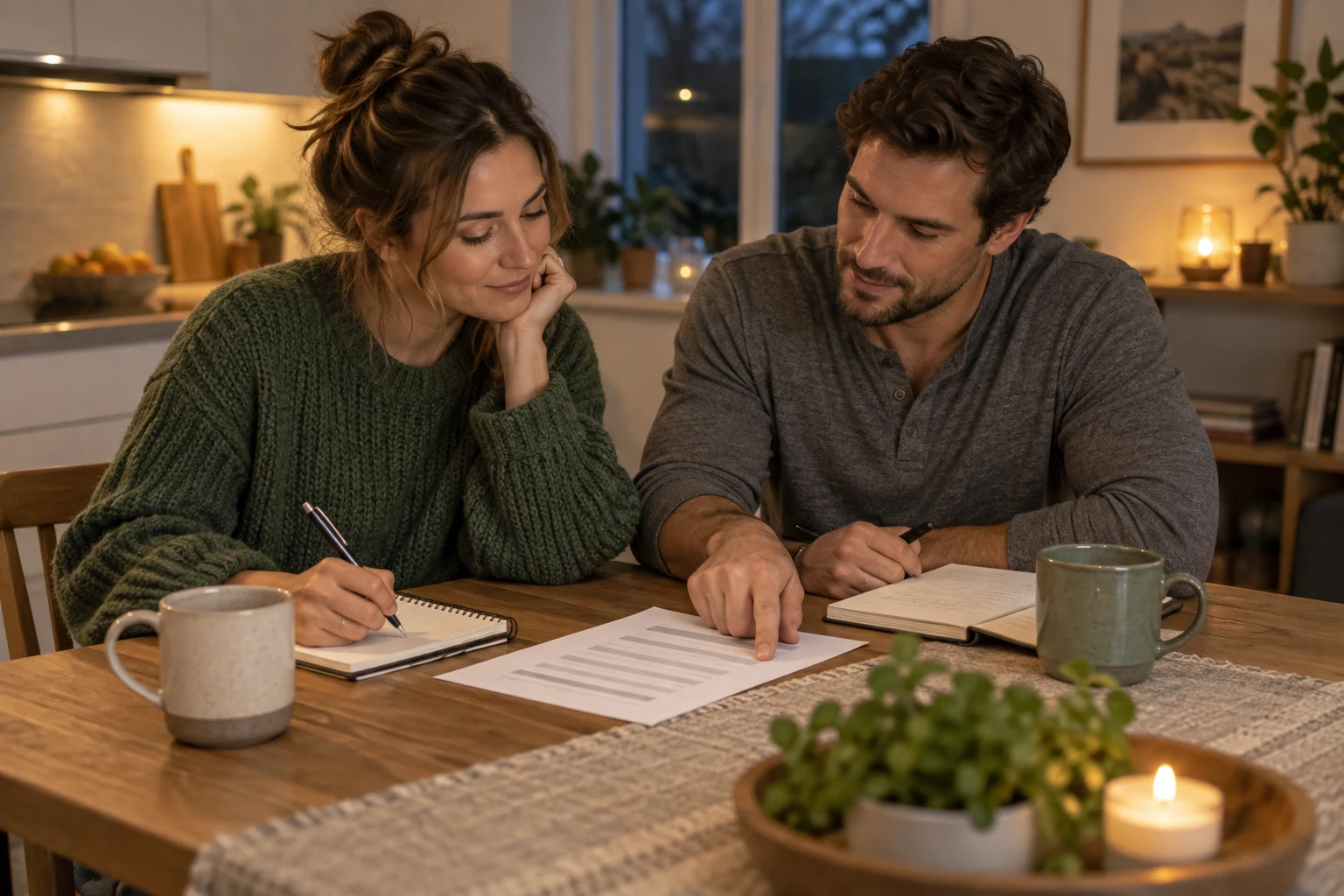 Couple reviewing quiz answers